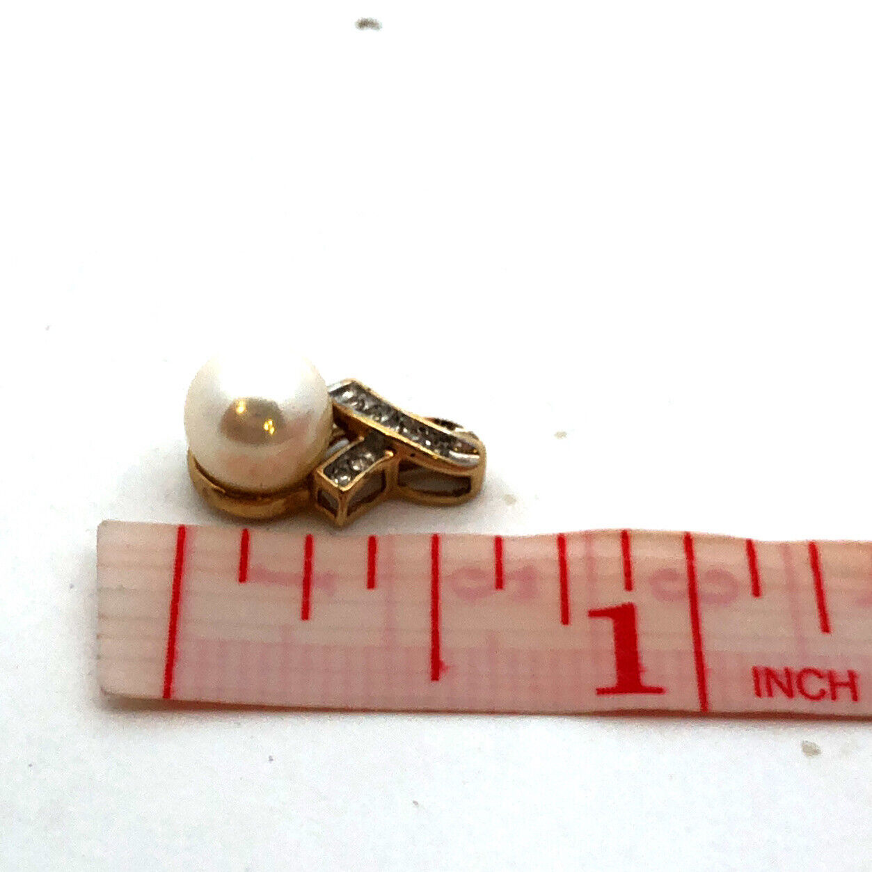 Designer ADL 10K Yellow Gold Round White Pearl Diamond Accent Pendant