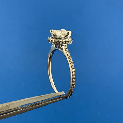 14K White Gold Princess Diamond Solitaire Halo Accented 1.35 TCW Bridal Set