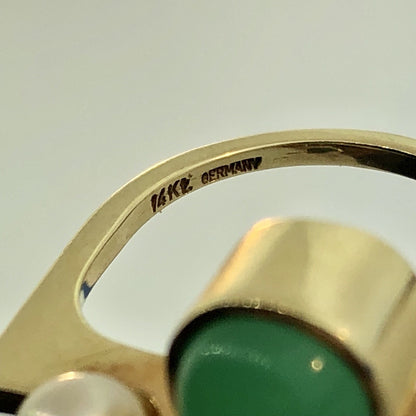 Retro 14K Germany Pearl Tourmaline Modernist Abstract Free Form Cocktail Ring