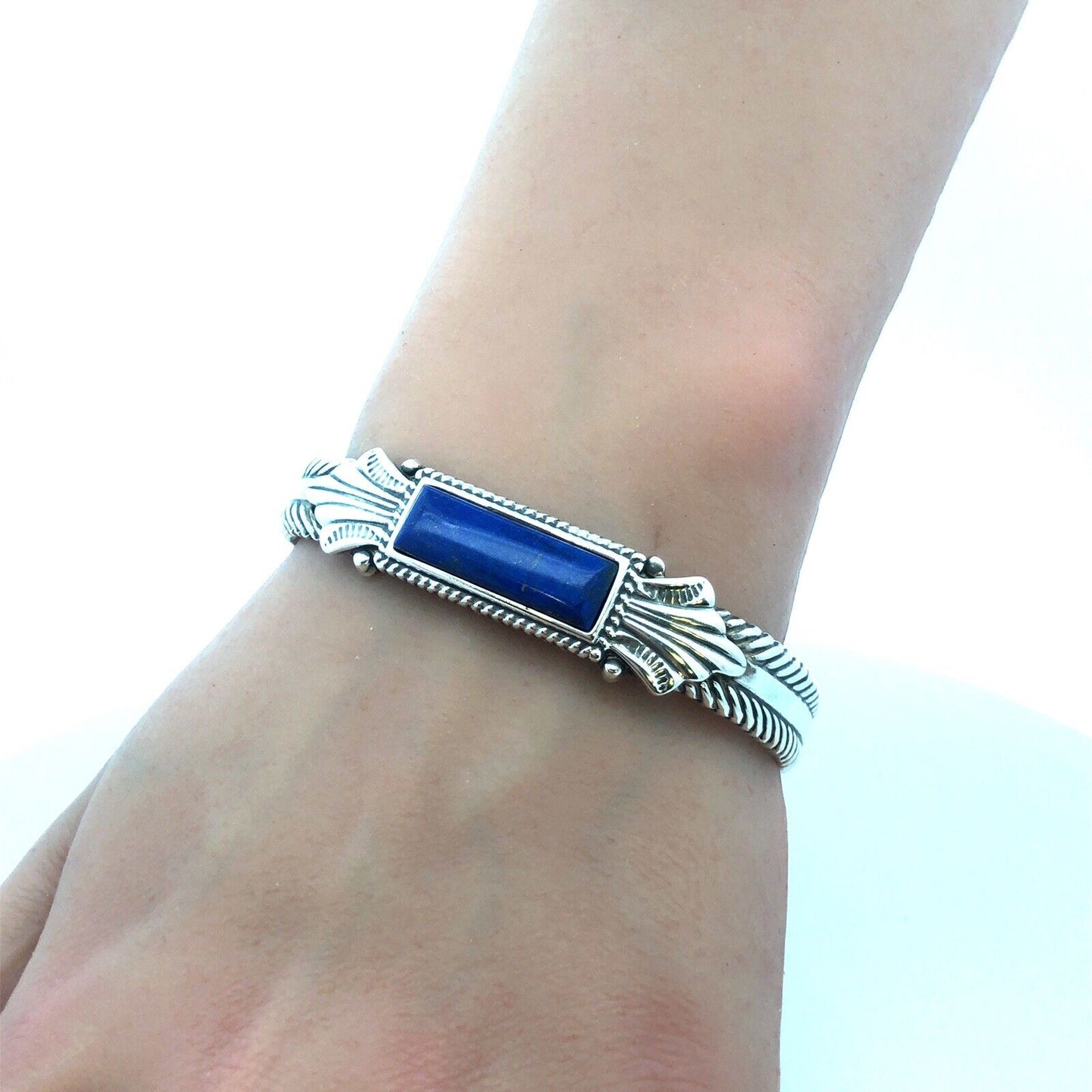 Carolyn Polack 925 Sterling Silver Rectangle Lapis Lazuli Open Cuff Bracelet