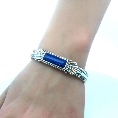 Carolyn Polack 925 Sterling Silver Rectangle Lapis Lazuli Open Cuff Bracelet