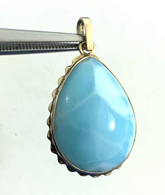 Designer 14K Yellow Gold Teardrop Larimar Statement Pendant