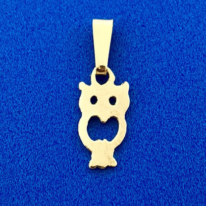 Designer 14K Yellow Gold Textured Owl Heart Cut Out Charm Pendant