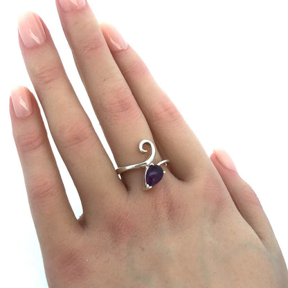 Sophia Fiori 925 Sterling Silver Natural Amethyst Cabochon Modernist Bypass Ring