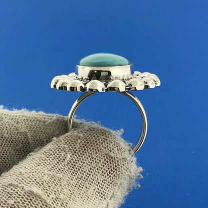 MWS Mexican Sterling Silver 925 Oval Cabochon Turquoise Statement Ring Size 6