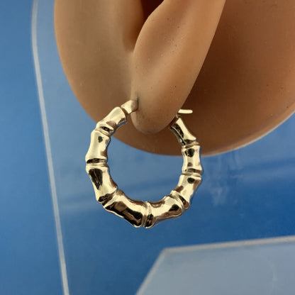 Designer ARR Turkey 14K White Gold Bamboo Design Elegant Hoop Earrings