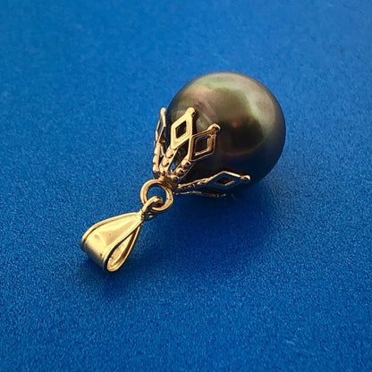 14K Yellow Gold Black Pearl Drop Pendant