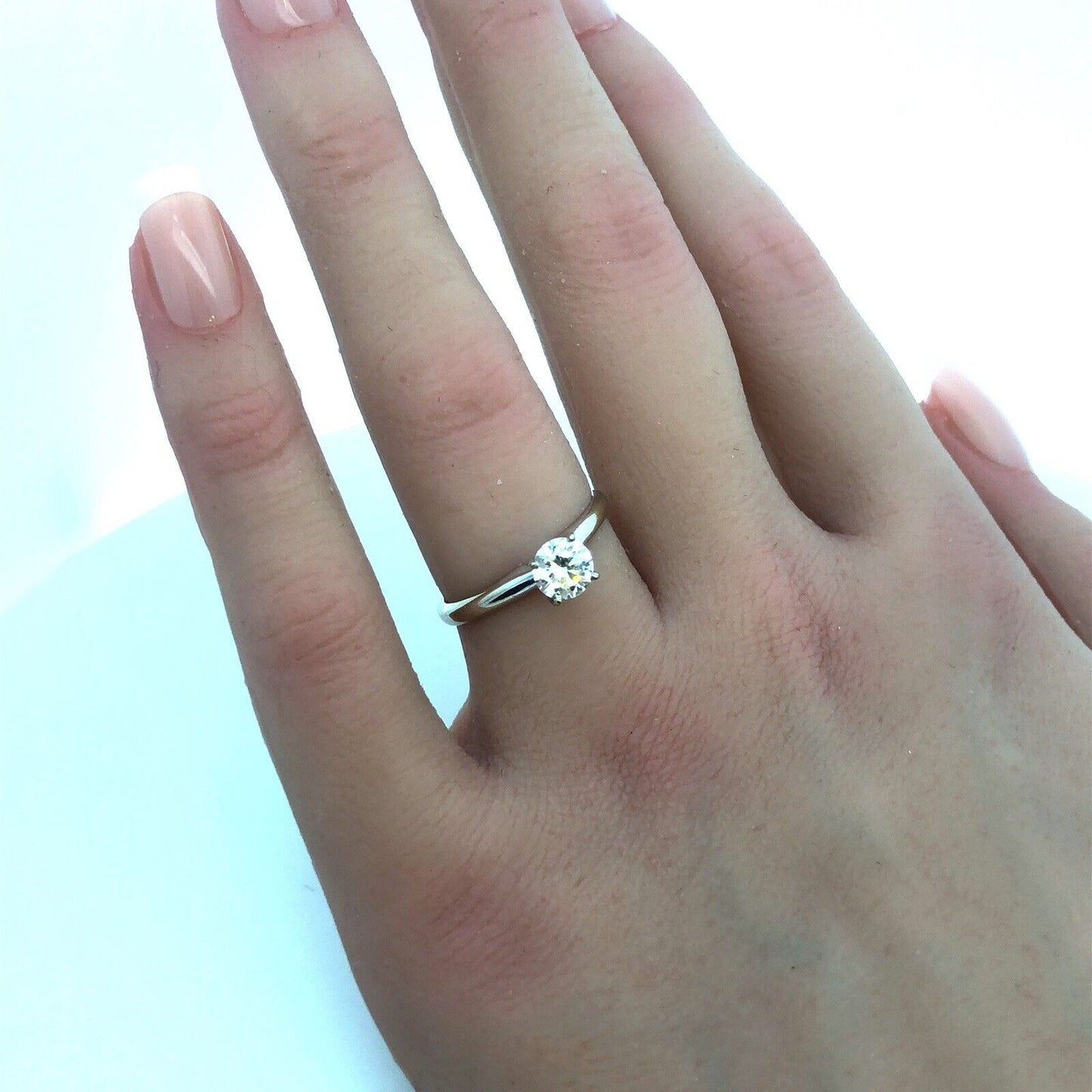 Designer 14K White Gold Round Diamond Solitaire Size 6.75 Engagement Ring