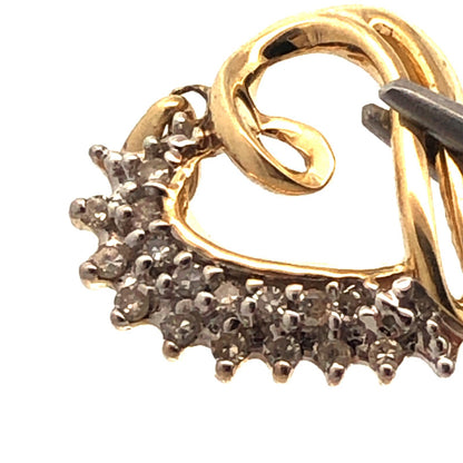 10K Yellow Gold Diamond Heart Anniversary Promise Sweetheart Drop Pendant