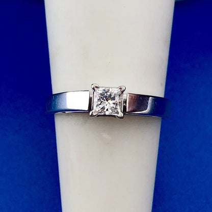 Vintage 14K White Gold Princess Diamond Solitaire Engagement Promise Ring
