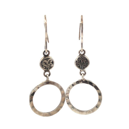 925 Sterling Silver Round Textured Hammered Dangle Hoop Earrings