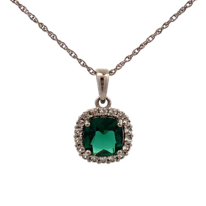 925 Sterling Silver Designer SUN Lab Emerald White Sapphire Halo Necklace
