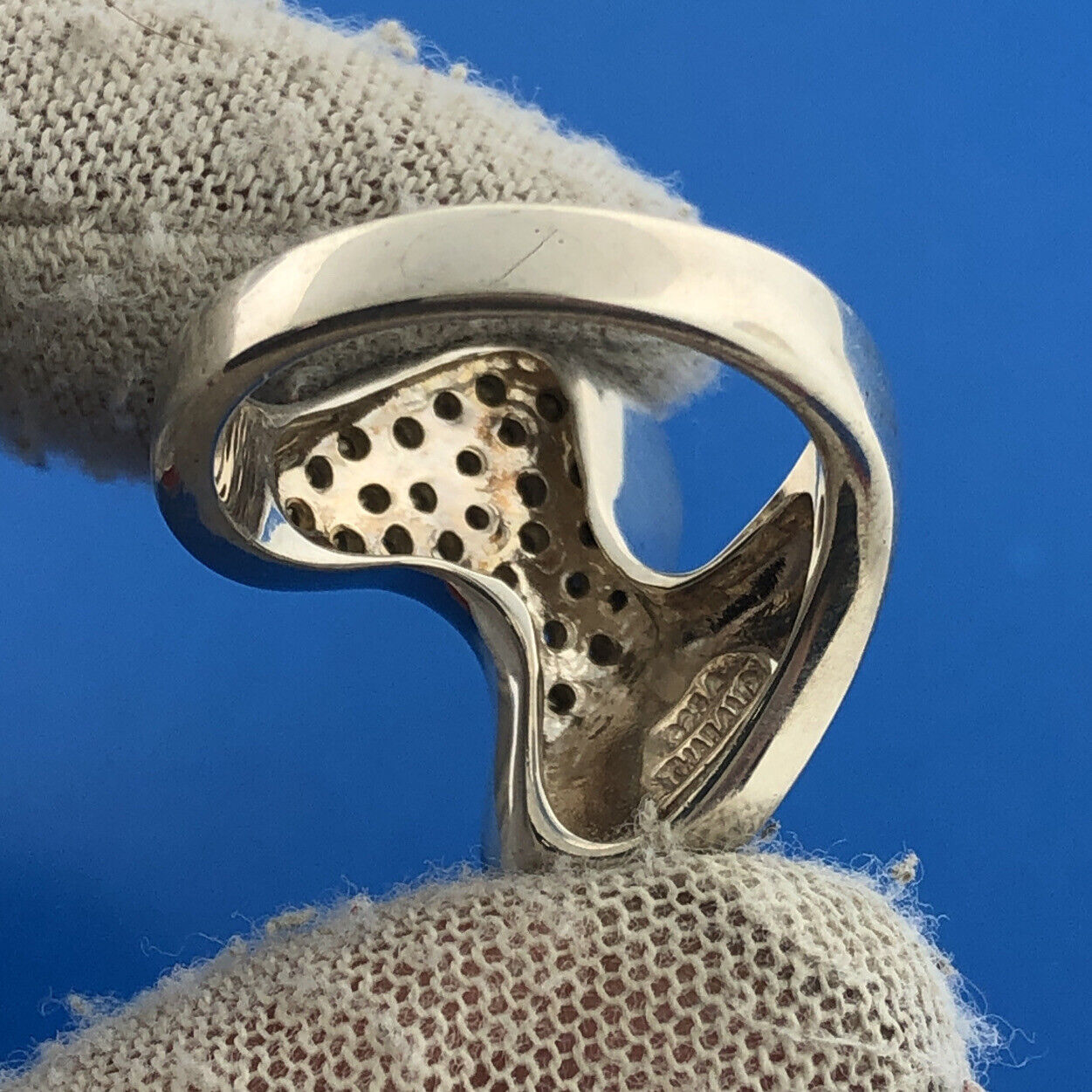 Designer Sterling Silver 925 CZ Marcasite Modernist Statement Cocktail Ring