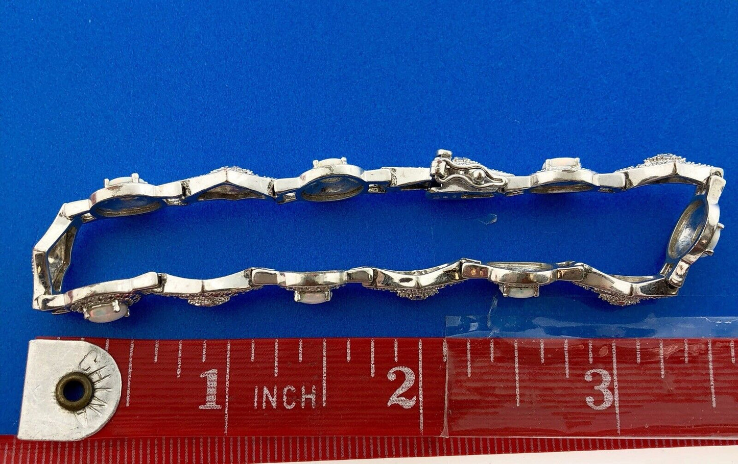 Designer PAJ BR Silver Tone Fiery Opal Illusion Statement Panel Bracelet