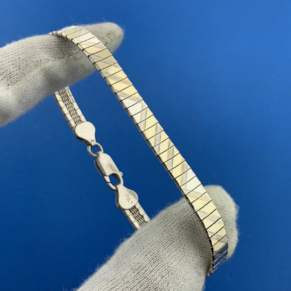 Designer 925 Sterling Silver Polished Florentine Etched Serpentine Link Bracelet