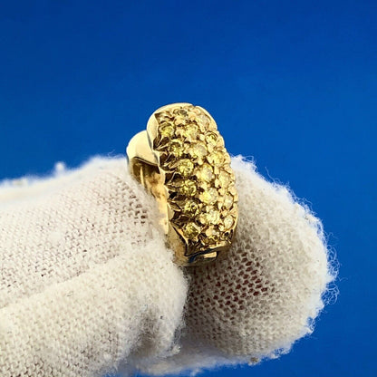 Estate 14K Yellow Gold Canary Diamond Huggy Hoop Earrings