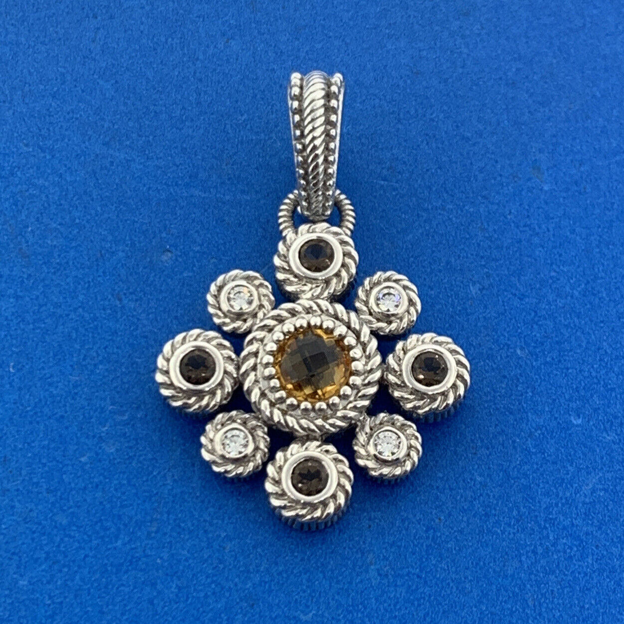 Judith Ripka 925 Sterling Silver Citrine Diamonique CZ Floral Enhancer Pendant