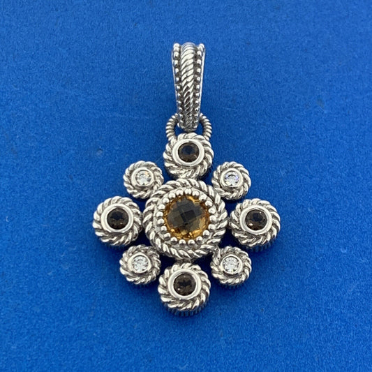Judith Ripka 925 Sterling Silver Citrine Diamonique CZ Floral Enhancer Pendant