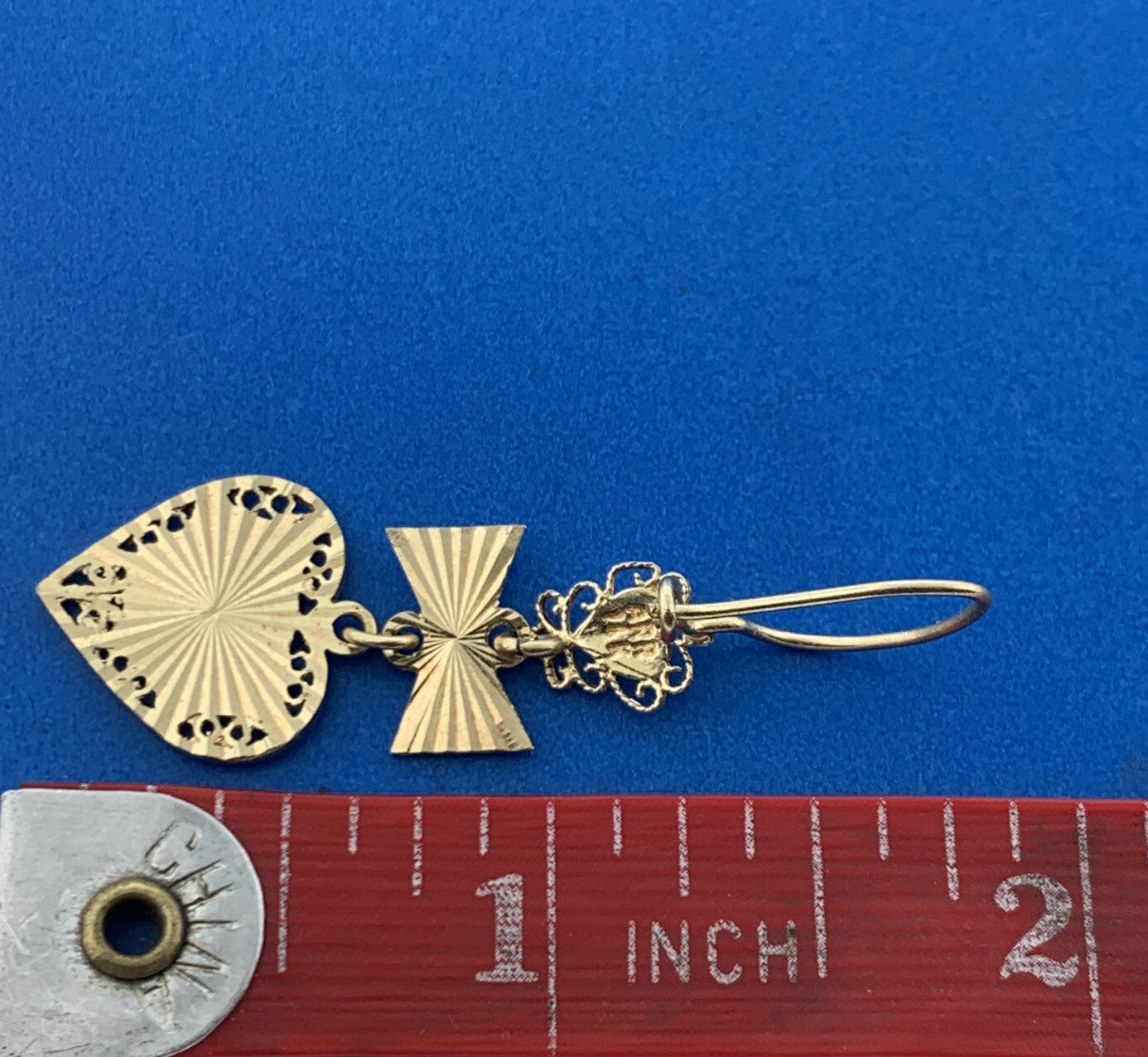 Designer ARR 14K Yellow Gold Blue Red Green Enamel Heart Dangle Drop Earrings
