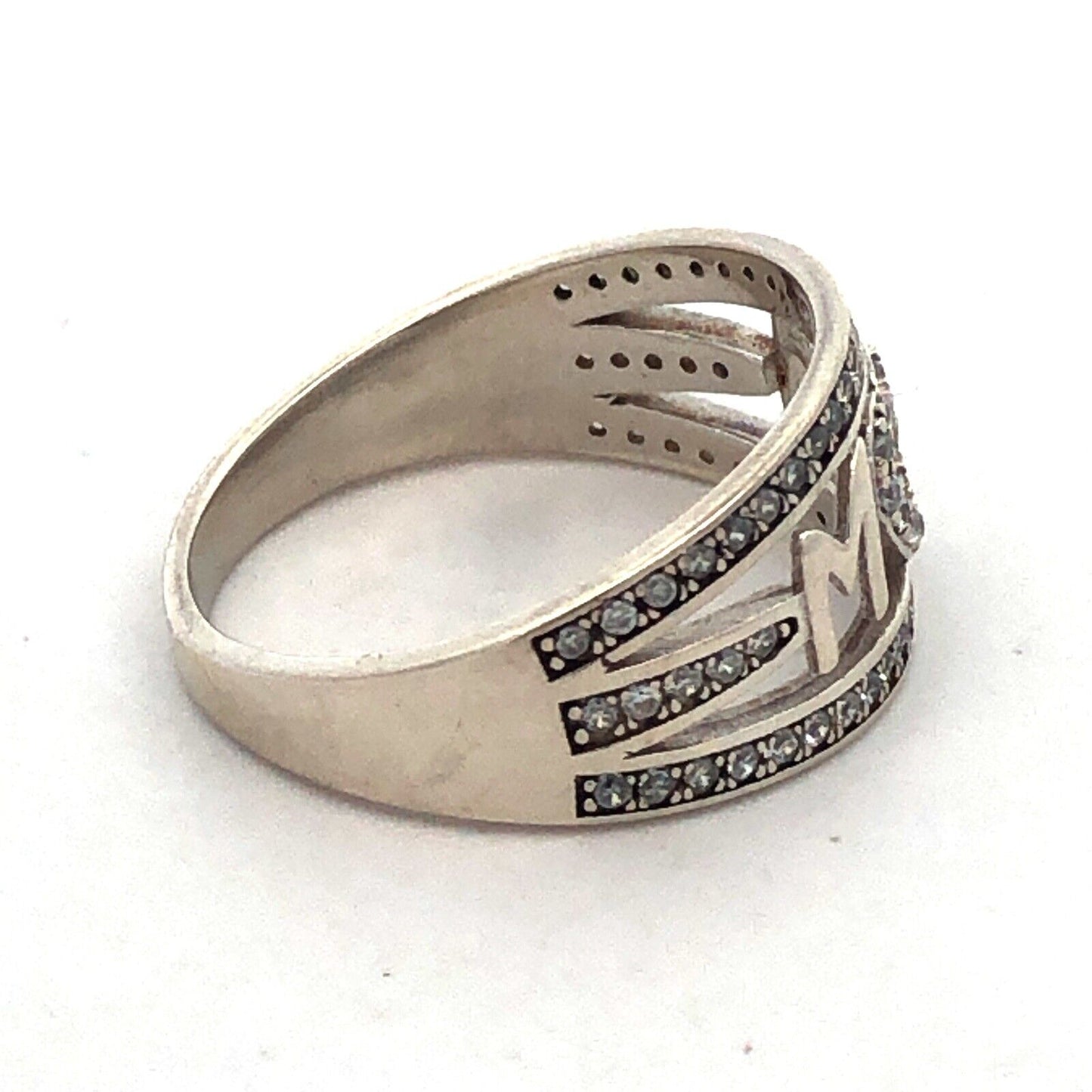 925 Sterling Silver Estate Cubic Zirconia CZ MOM Mother Heart Love Band Ring