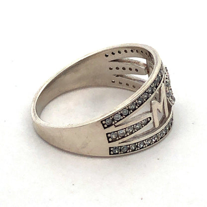 925 Sterling Silver Estate Cubic Zirconia CZ MOM Mother Heart Love Band Ring