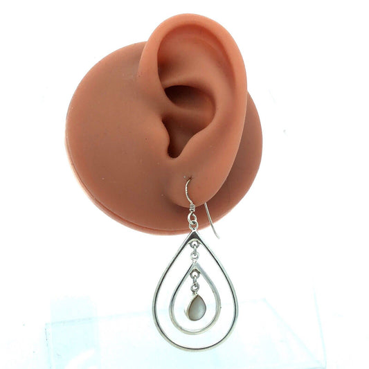 Estate 925 Sterling Silver Mother of Pearl Teardrop Modernist Dangle Earrings