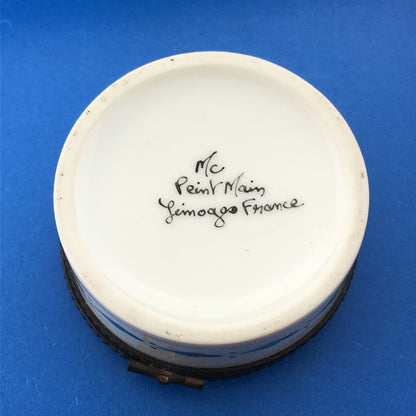 Vintage Limoges Hand Painted Porcelain Hot Air Balloon Round Hinged Trinket Box