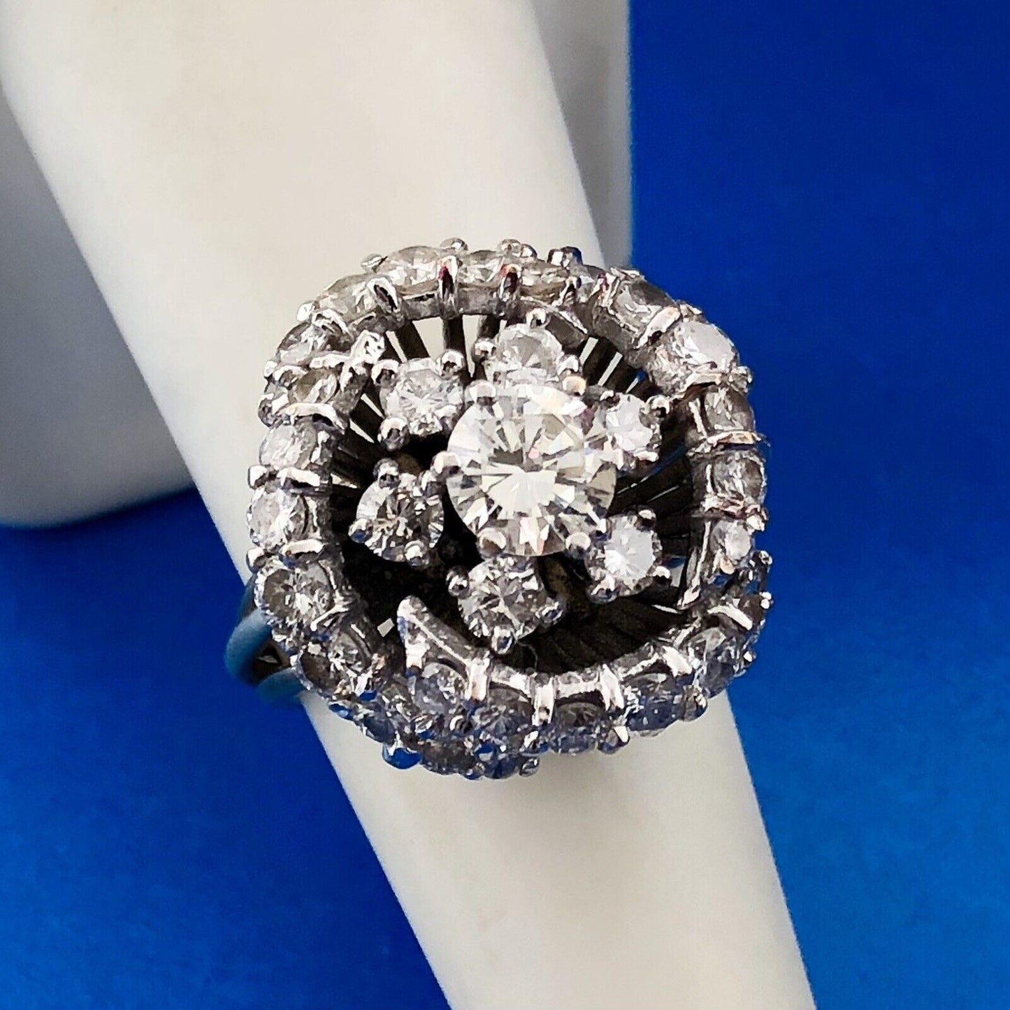 Stunning 14K Yellow Gold Diamond Floral Cluster Rose Statement Anniversary Ring