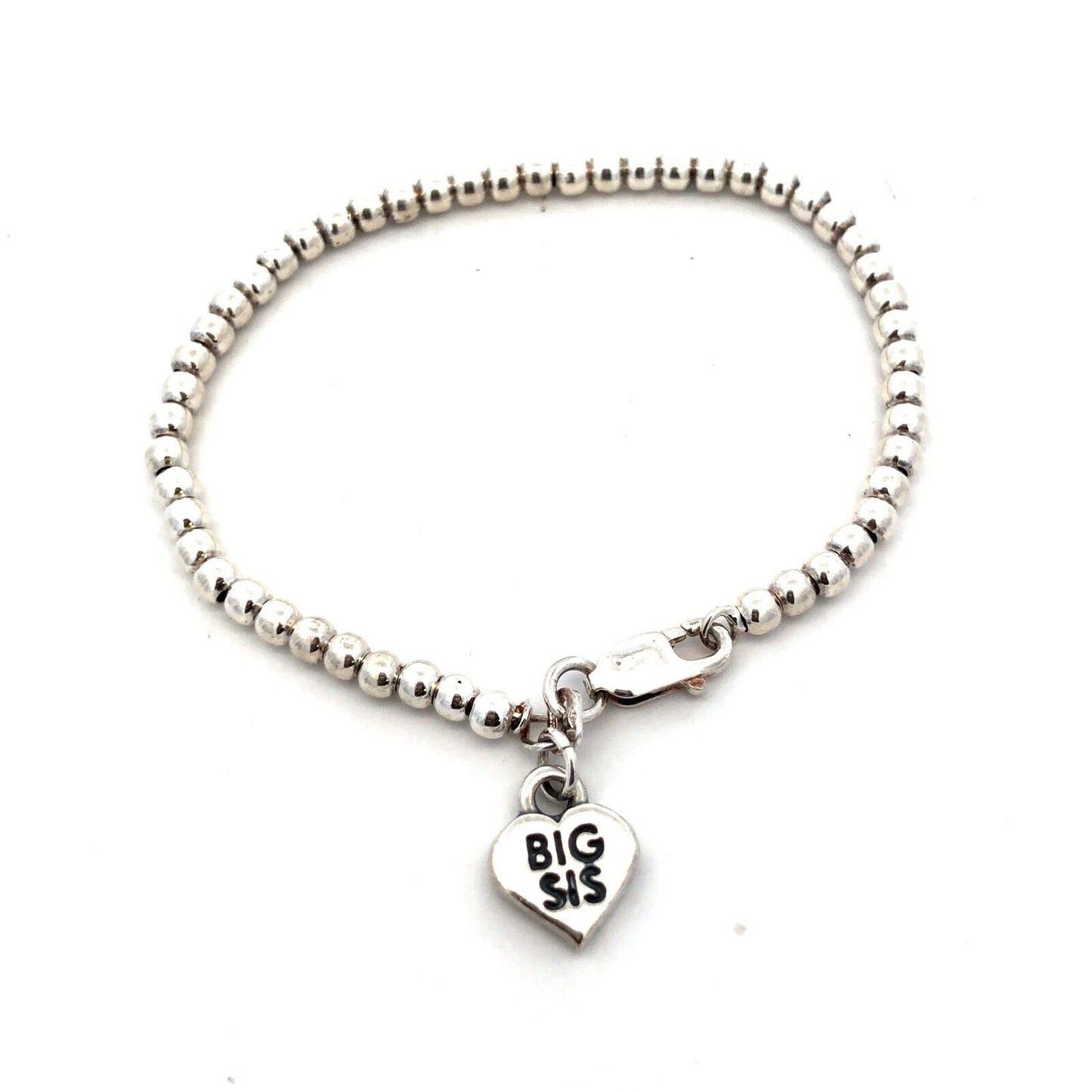 Designer SJC 925 Sterling Silver Beaded Big Sis Sister Sibling Childs Bracelet