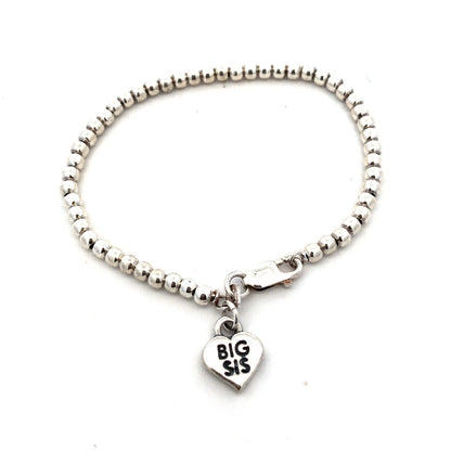 Designer SJC 925 Sterling Silver Beaded Big Sis Sister Sibling Childs Bracelet