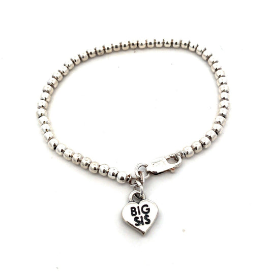 Designer SJC 925 Sterling Silver Beaded Big Sis Sister Sibling Childs Bracelet