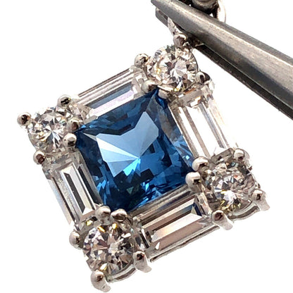 Designer 925 Sterling Silver Square London Blue Topaz Cubic Zirconia Pendant