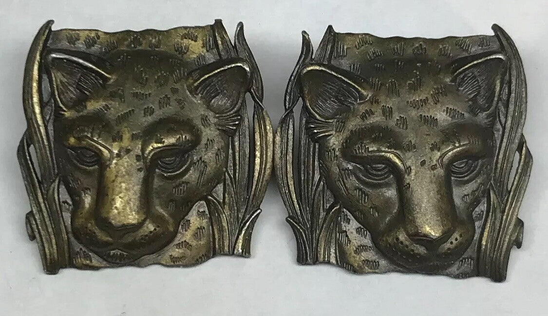 Vintage Jonette Jewelry JJ 3D Textured Leopard Head Bronze Tone Metal Earrings