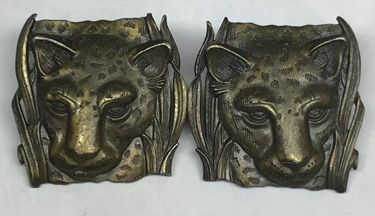 Vintage Jonette Jewelry JJ 3D Textured Leopard Head Bronze Tone Metal Earrings