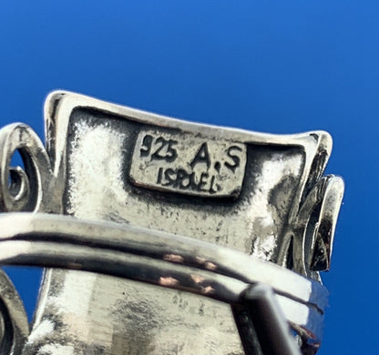 Designer AS Israel Sterling Silver 925 Cabochon Garnet Finger Ring Size 6.25