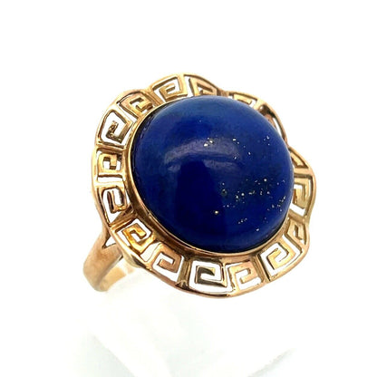 Designer 14K Yellow Gold Lapis Lazuli Cabochon Statement Cocktail Ring