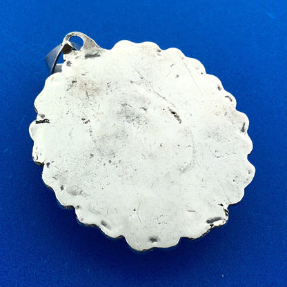 Stunning Sterling SIlver 925 Cabochon Turquoise Coral Accent Floral Pendant