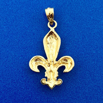 Classic 14K Yellow Gold Fleur De Lis New Orleans Louisiana Geaux Saints Pendant