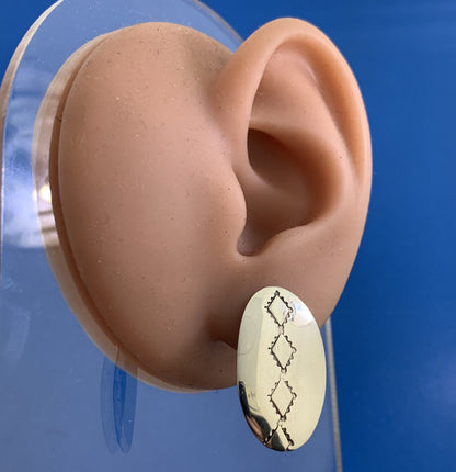 Signed Native American 925 sterling silver Oval Drop Stud Earrings