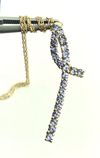 Designer 14K Yellow Gold Tanzanite Infinity Eternity Anniversary Necklace