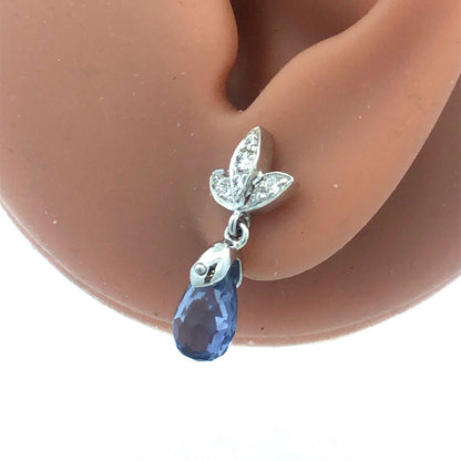 Gorgeous 14k White Gold Faceted Tanzanite Diamond Floral Dangle Earrings
