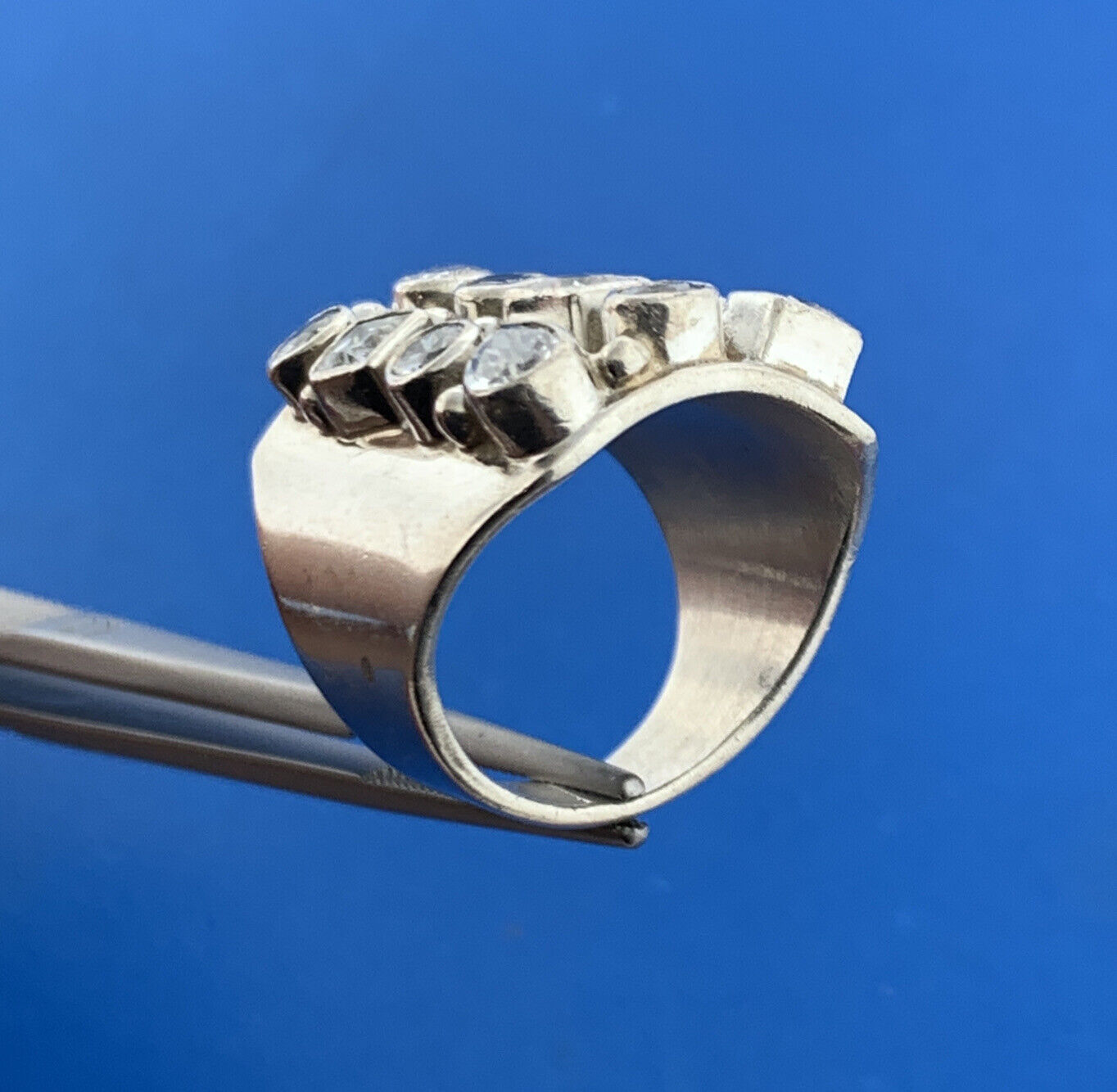 Bilagaanas Native American Artisan Sterling Silver Cubic Zirconia Statement Ring