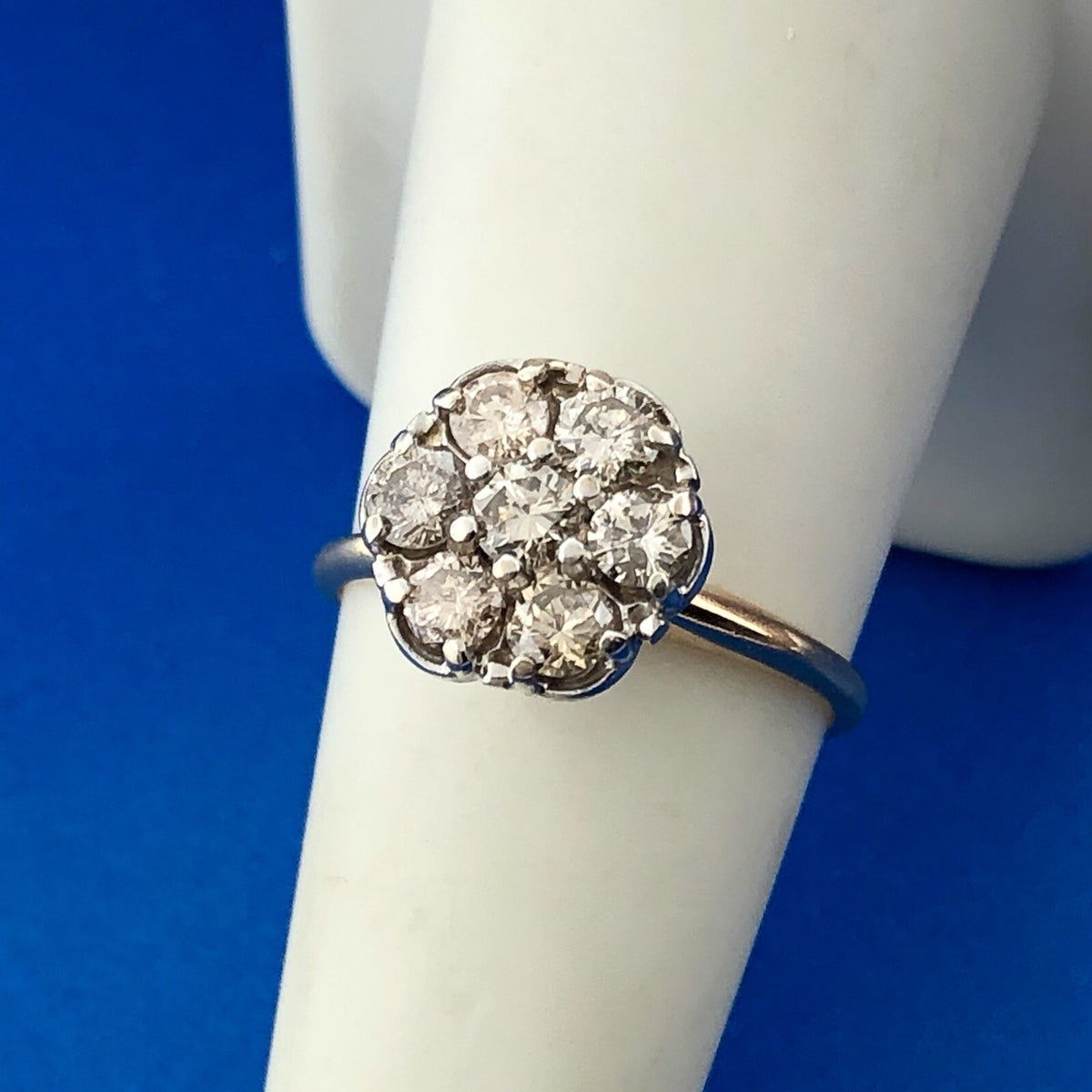 Estate 14K Yellow White Gold Diamond Floral Cluster Anniversary Cocktail Ring