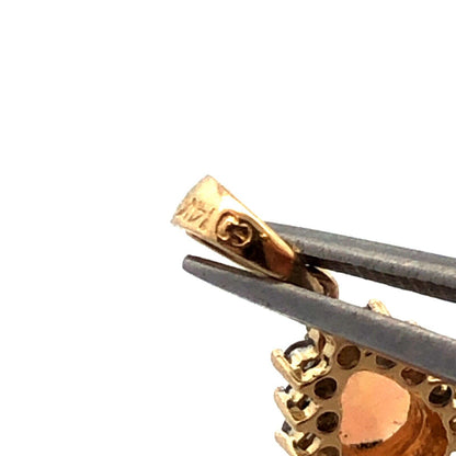 Designer EC 14K Yellow Gold Pear Cut White Opal Diamond Halo Pendant