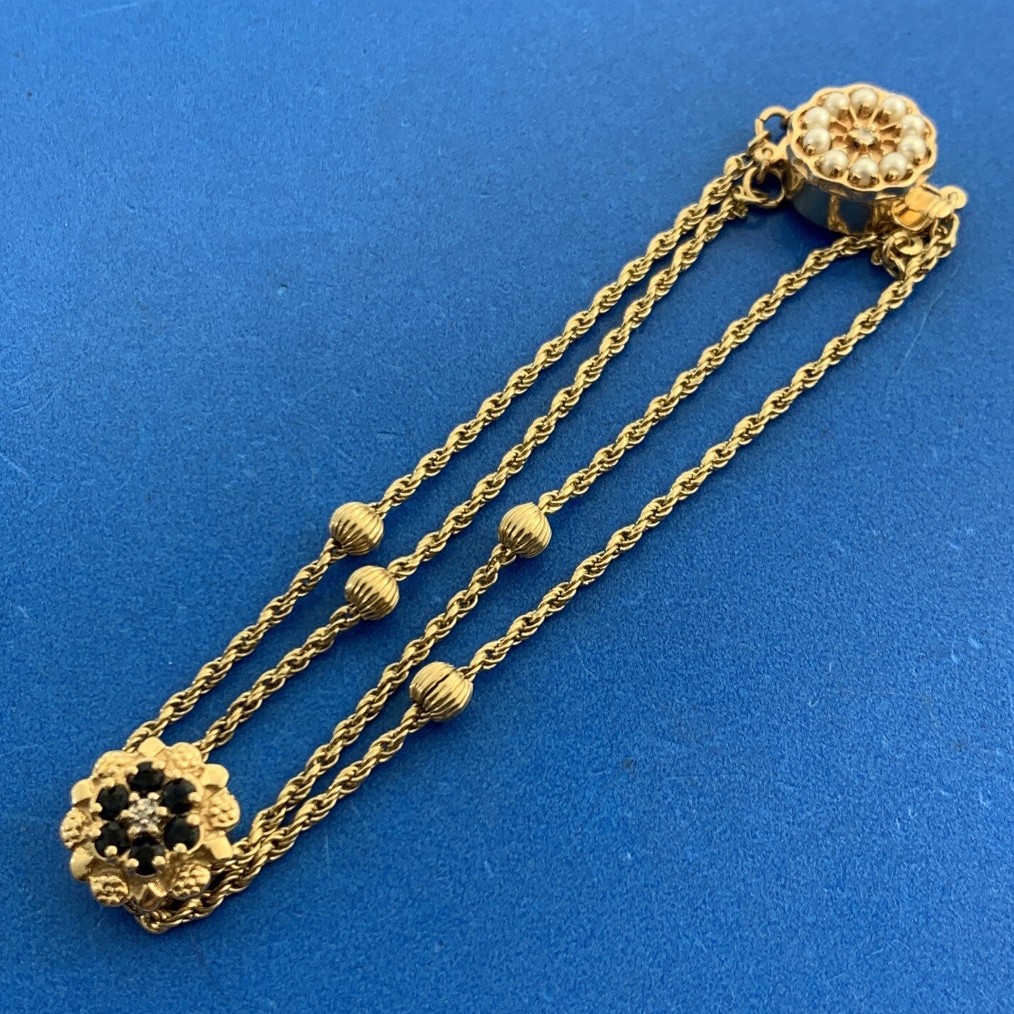 Daffer & KLJCI Black Onyx Diamond Seed Pearl 14K Gold Slide Bracelet