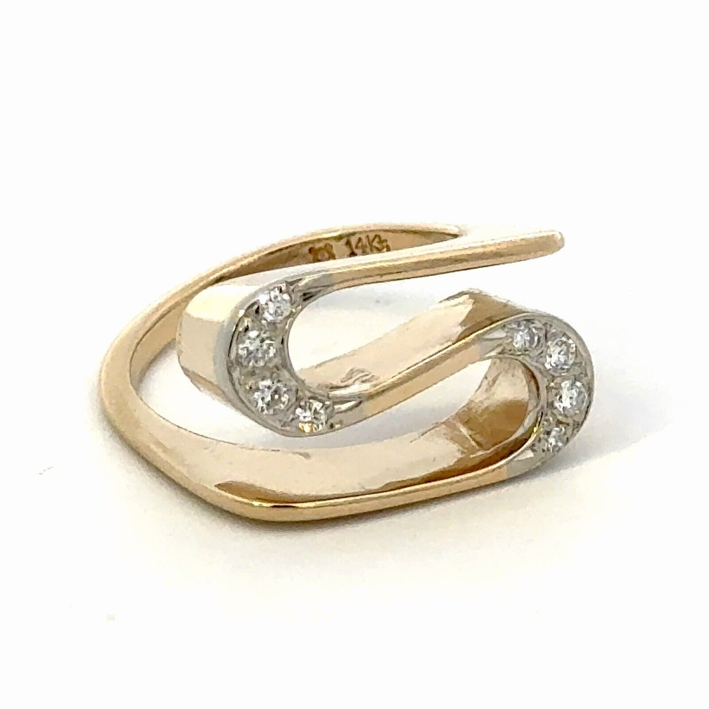 Designer 14K Yellow Gold Round Diamonds Modernist Abstract Swirl Statement Ring