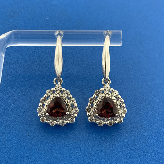 Designer PAJ Sterling Silver Garnet Diamond January Anniversary Dangle Earrings