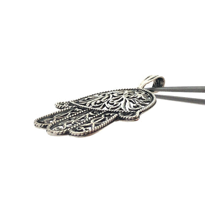 925 Sterling Silver Open Floral Scroll Hamsa Hand Of Fatima Pendant