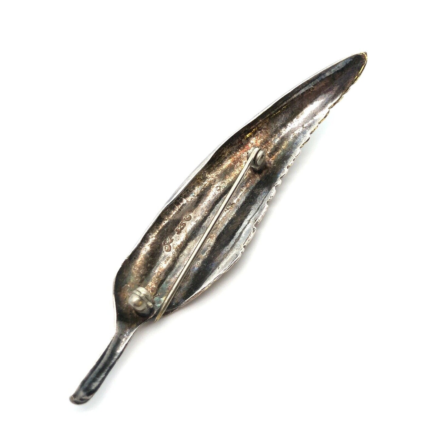 Designer 925 Sterling Silver Textured Long Leaf Pin Brooch