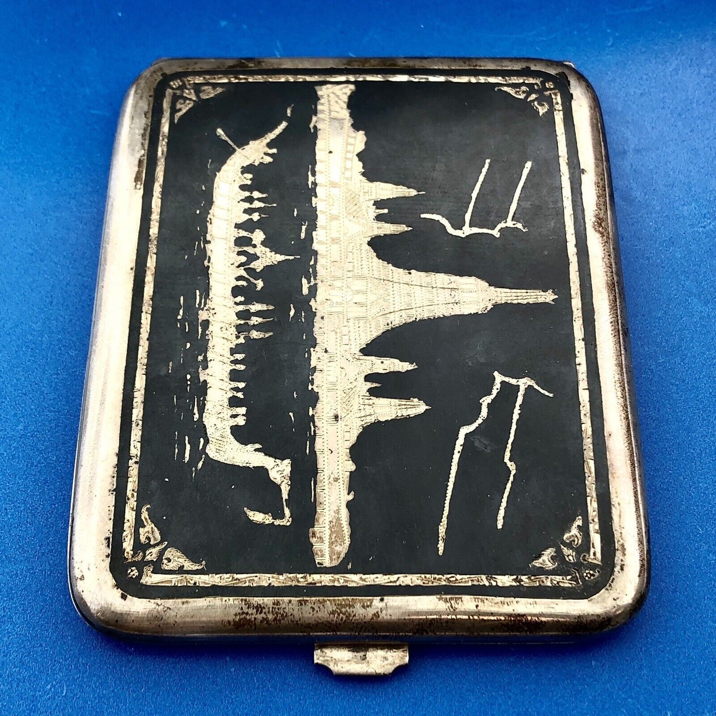 Hill B'ham 925 Sterling Silver Damascene Cigarette Card Money Case Coty Wallet